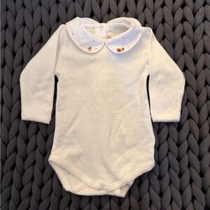 White Baby 100% Cotton Onesie with Strawberry Embroidered Collar